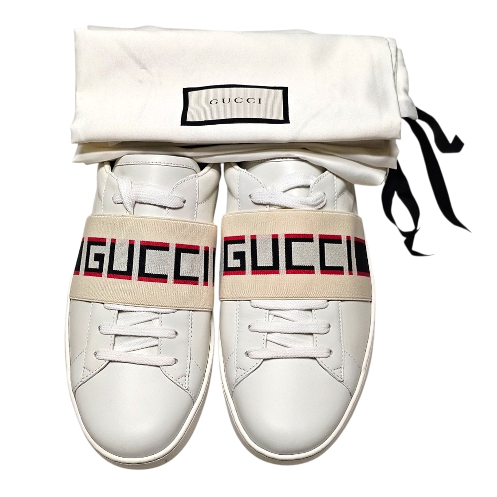Gucci White Sneakers with Logo Band